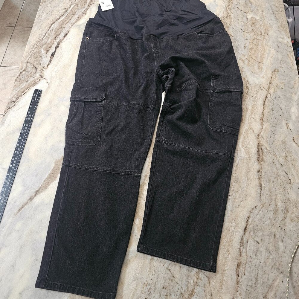Isabel by Ingrid & Isabel Maternity Cargo Jeans 90s Straight Black Sz 17 NWT